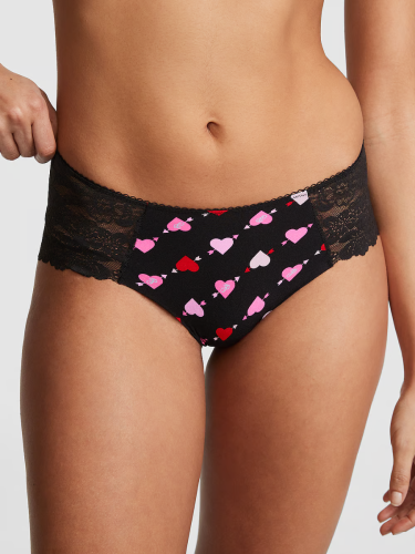 Трусики No-show Cheeky Panty Pure Black Heart Print Lace Trim