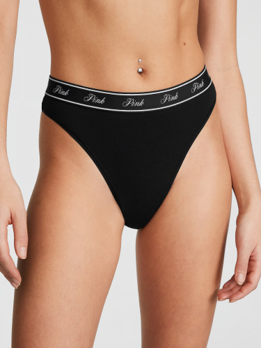 Трусики Pink Logo Cotton Thong Panty Black