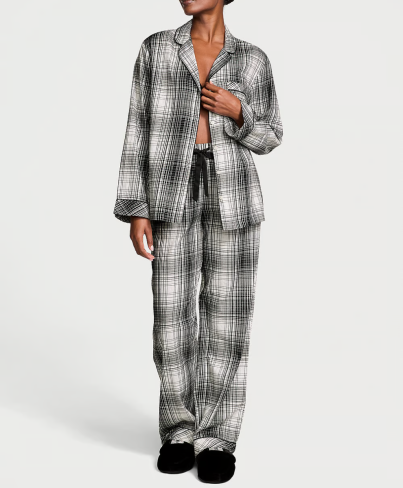 Піжама Flannel Long Pajama Set Black & White Plaid