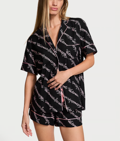 Піжама Flannel Short Pajama Set Black Ribbon Script