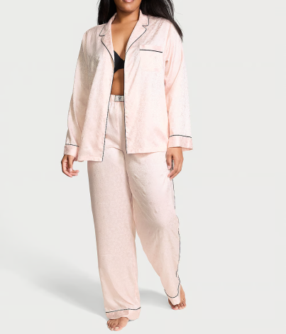Піжама сатинова Glazed Satin Dew Drop Long Pajama Set Pink