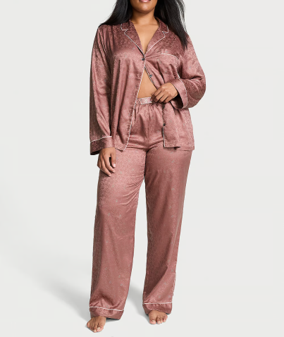 Піжама сатинова Glazed Satin Dew Drop Long Pajama Set Vintage Rose