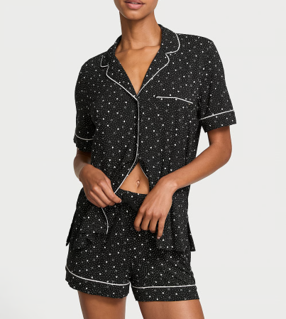 Піжама Modal Short Pajama Set Coconut White & Black Heart Dots