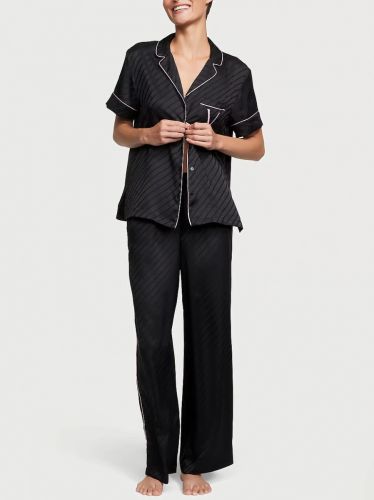 Піжама сатинова Satin Long Pajama Set Black VS