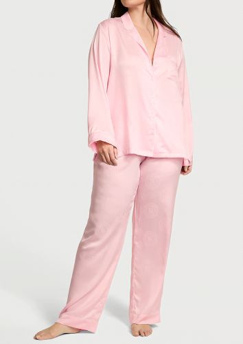 Піжама сатинова Satin Long Pajama Set Angel Pink Crest Jacquard