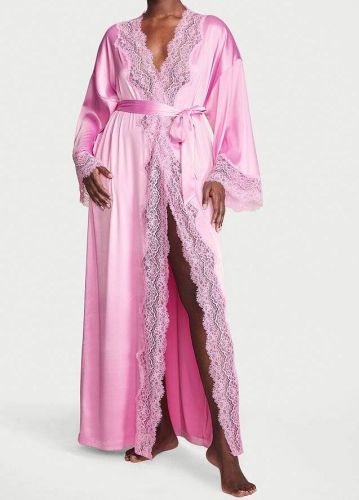 Сатиновий халат Victoria's Secret Lace Trim Satin Long Robe Lilac Chiffon