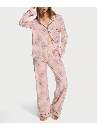 Піжама Modal Long Pajama Set Pink Outline Floral